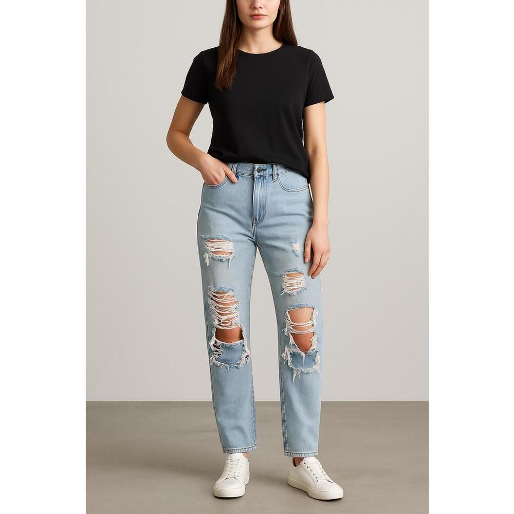 Momokrom Light Wash Distressed Ripped Jeans